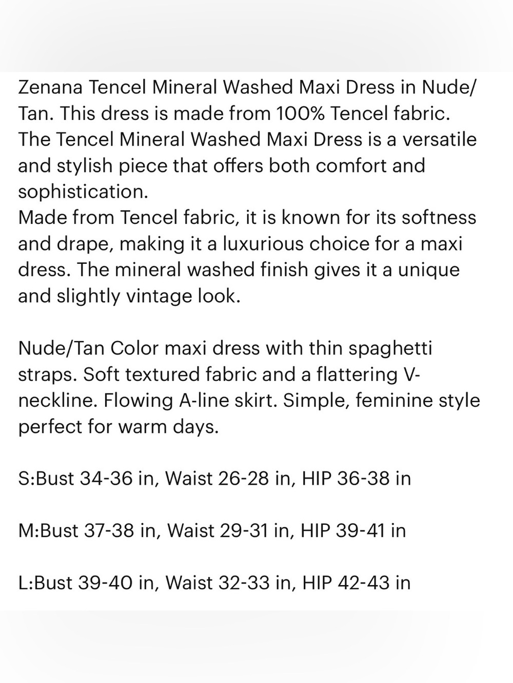 Zenana Outfitters Mineral Wash Tencel Maxi Dress 7275 Sand Beige S, M, L - Picture 10 of 10
